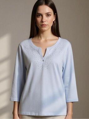 Studio Works 3/4 Sleeve V-Neck Embellished Top
